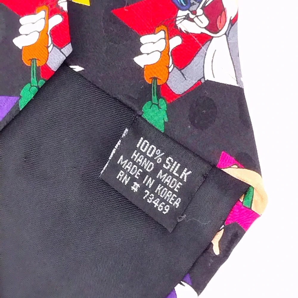 Vintage 1994 Looney Tunes Mania Silk Tie Bugs Bunny Daffy Duck Taz‎ Black Mens
